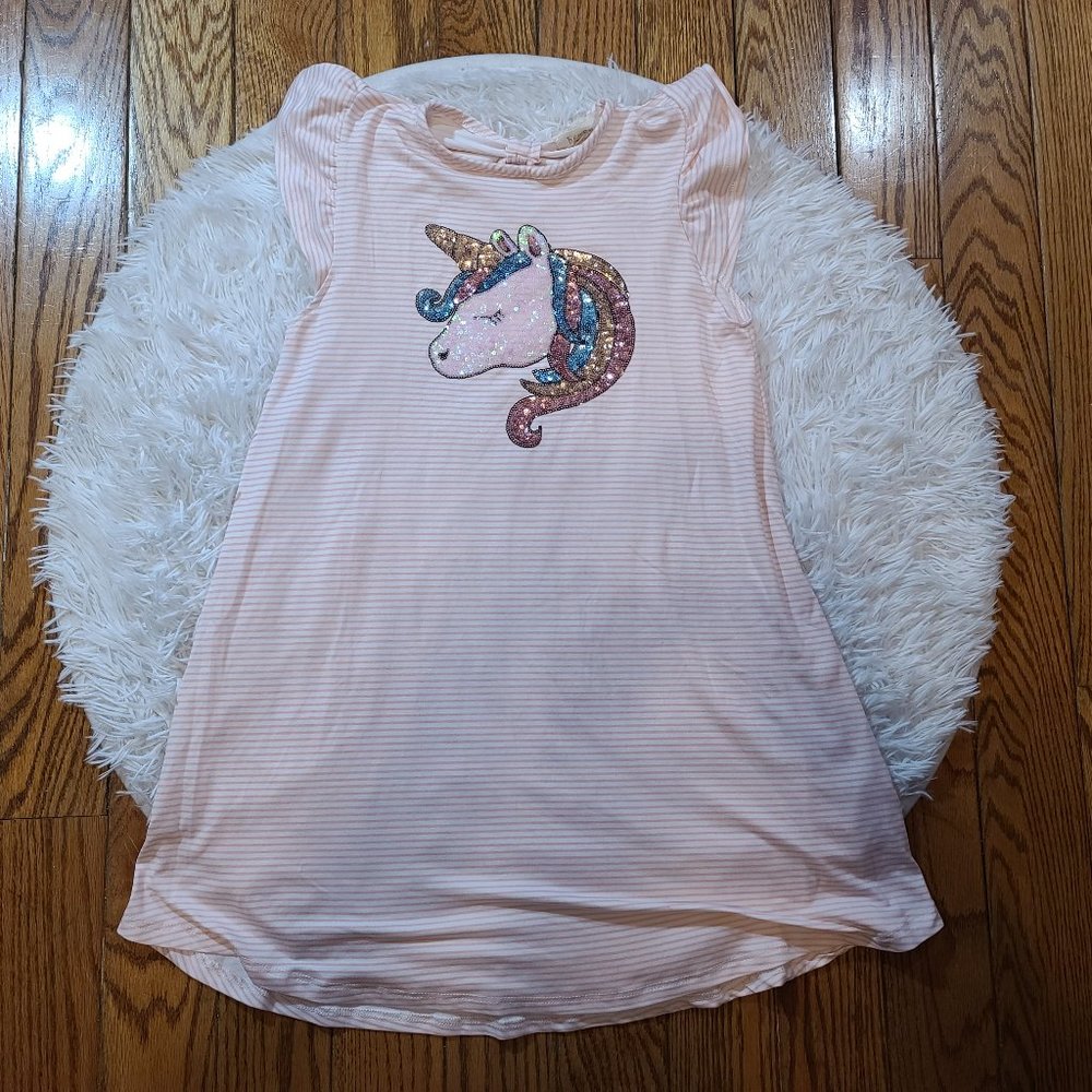 Btween Girls' Pink Striped Sequin Unicorn Dress